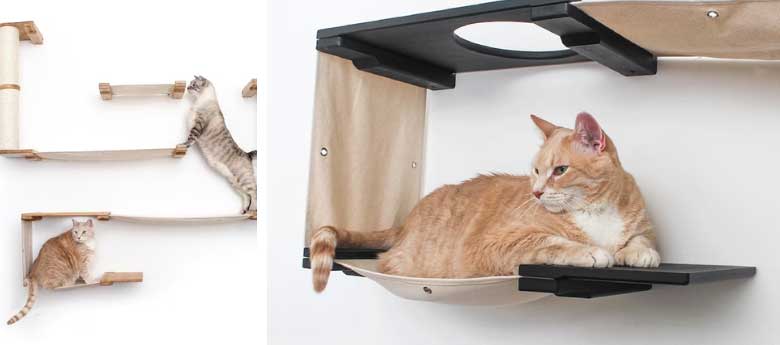 cotton canvas wall cat hammock with a ginger kitty