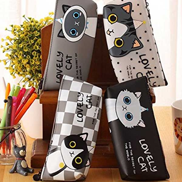 A set of awesome cat-themed pencil cases