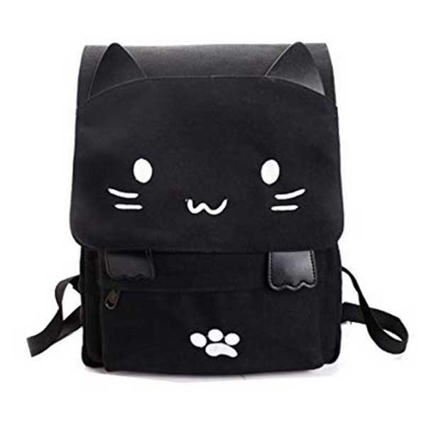 Cute canvas cat print school bag for girls and boys