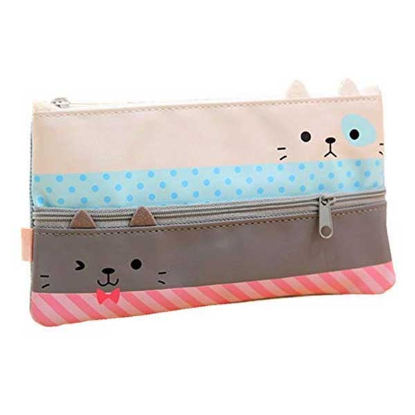 A cute cat pencil in grey, blue and pink colors