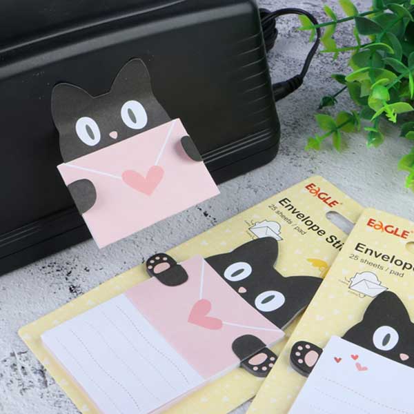 Envelope sticky notes with cute black cat