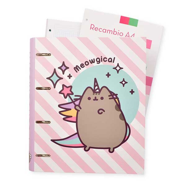 A ring binder with a cat in pink color