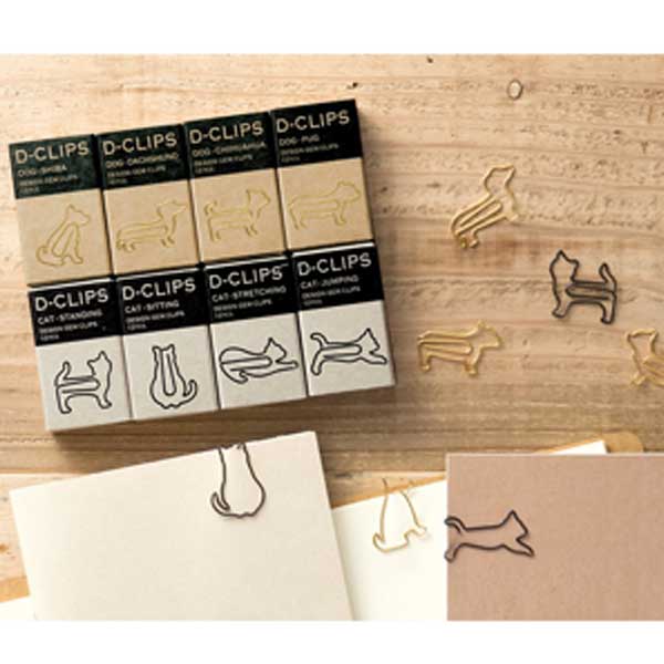 Midori paper clips in shape of cats, various positions 