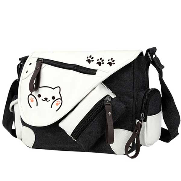 Messenger Shoulder black and white Bag with a cute cat