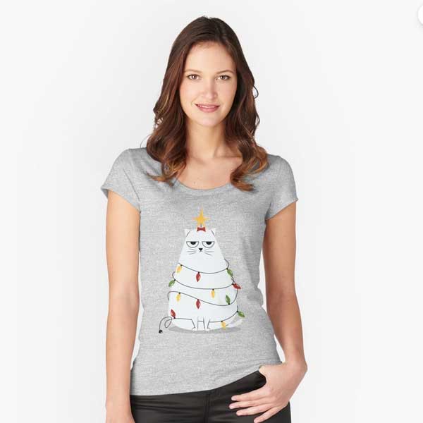 Grey Grumpy Christmas Cat  T-Shirt