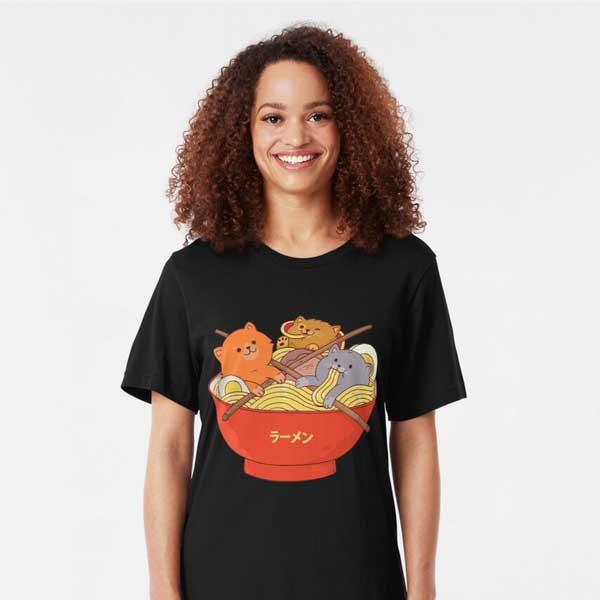 Kawaii Anime Cat Japanese Ramen Noodles Slim Fit T-Shirt