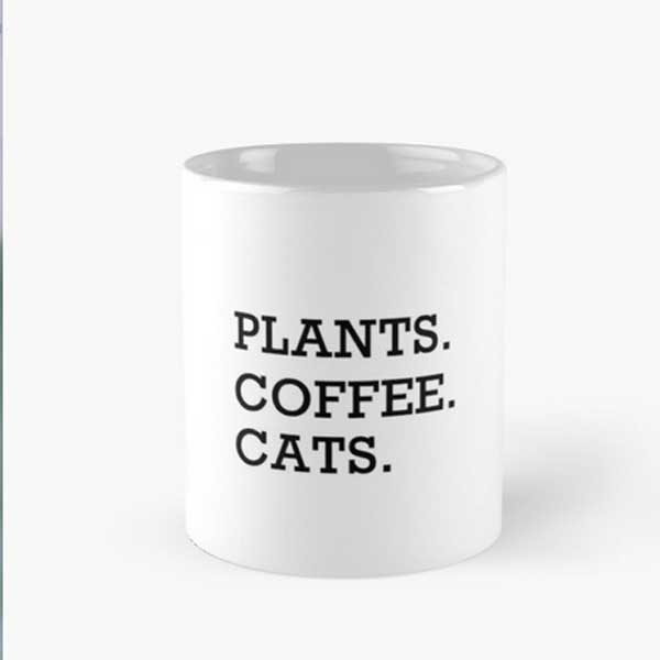 A cat mug for those who love plants, coffee, and cats 