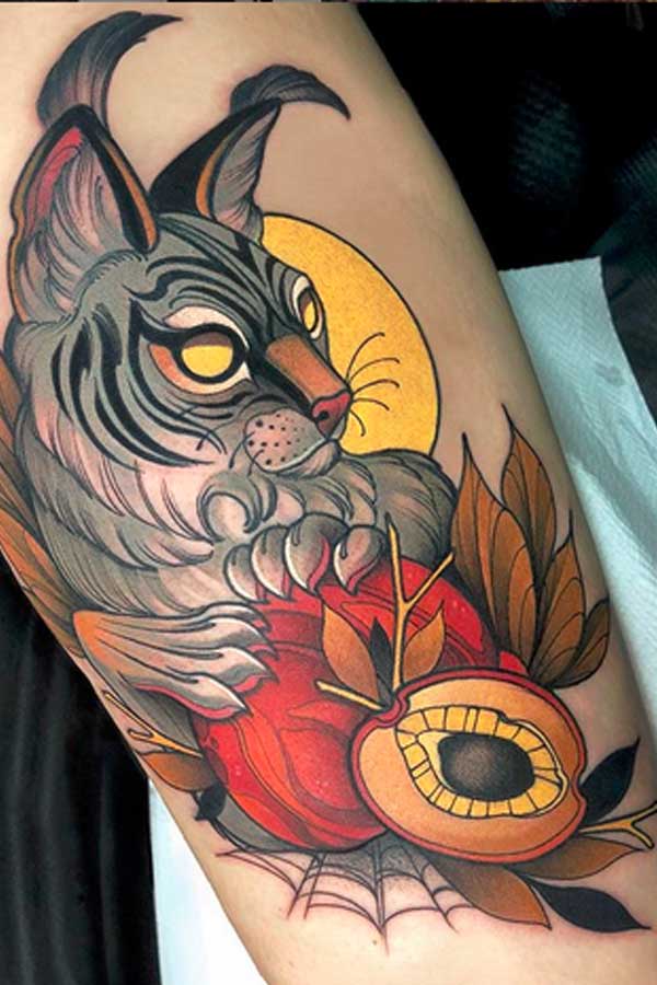 traditional style cat tattoo