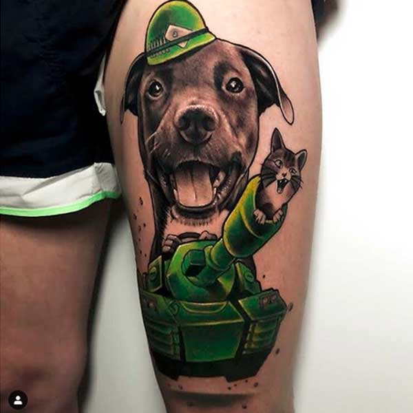 Cartoon cat and dog tattoo by Rober Villanueva