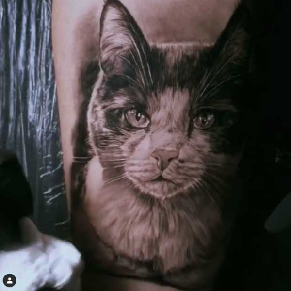 Memorial cat tattoo by Ralf Nonnweiler