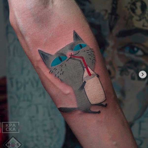 A cute kitty cat tattoo by ivolgatattoo