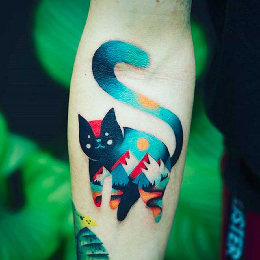 A geometric tattoo cat by Matuszka Tattoo