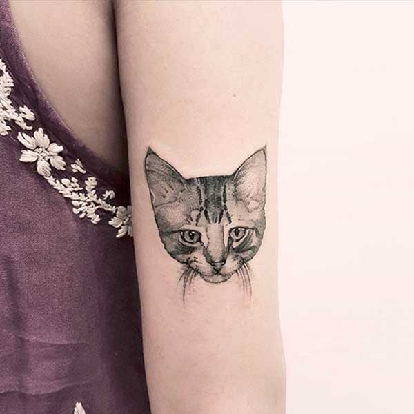 Cat face tattoo, black and white by Sku Plux