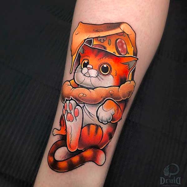 Cartoon cat tattoo by Tanya Tkachenko
