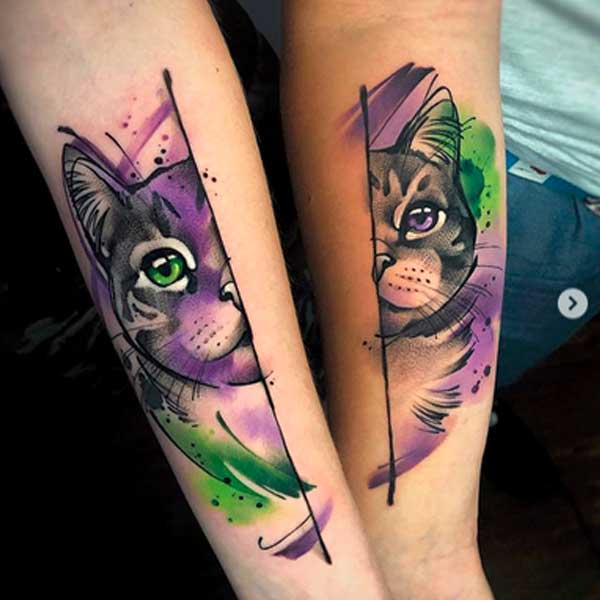 Colour traditional cat tattoo by Aleksandra Kozubska