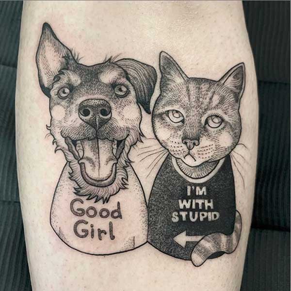 Cartoon cat and dog tattoo by Suflanda