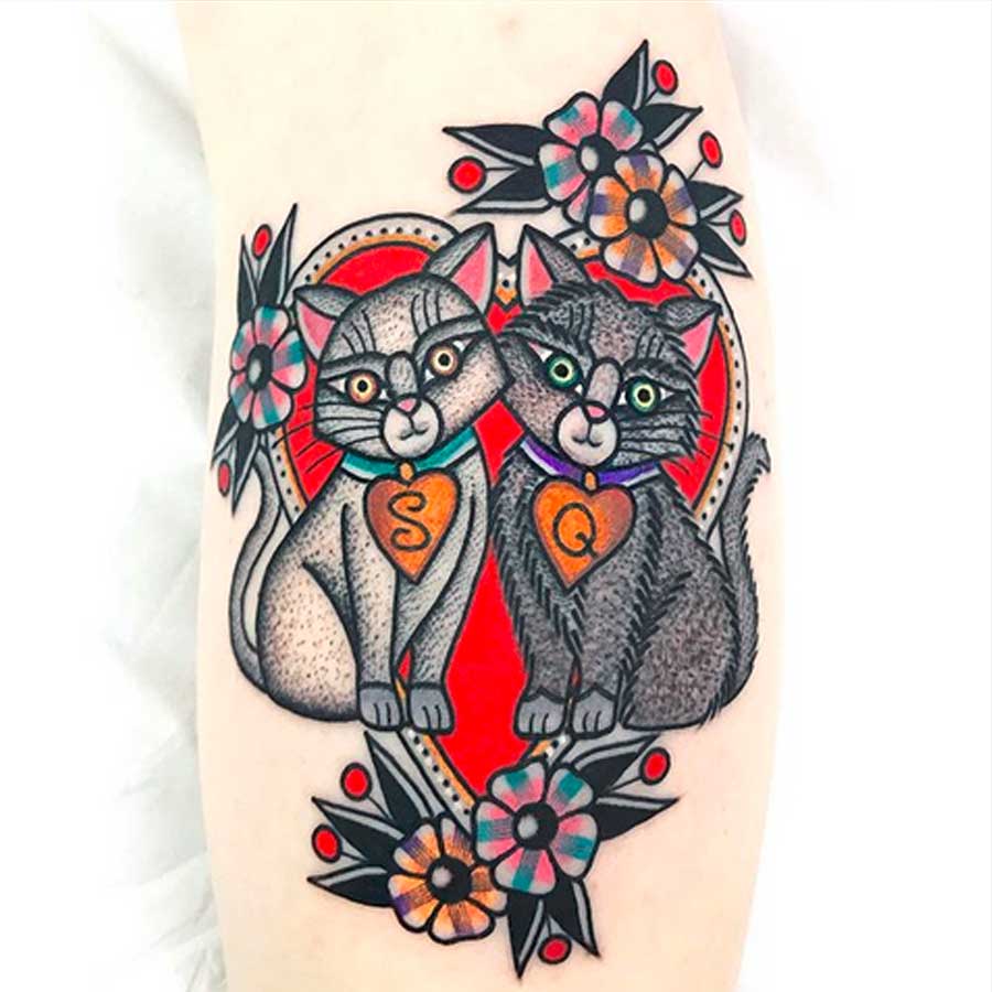 traditional style cat tattoo