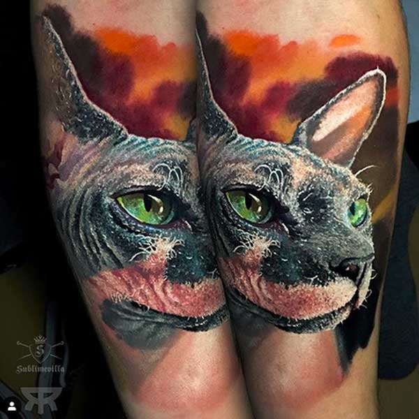 Tattoo sphynx cat by Emanuel Oliveira