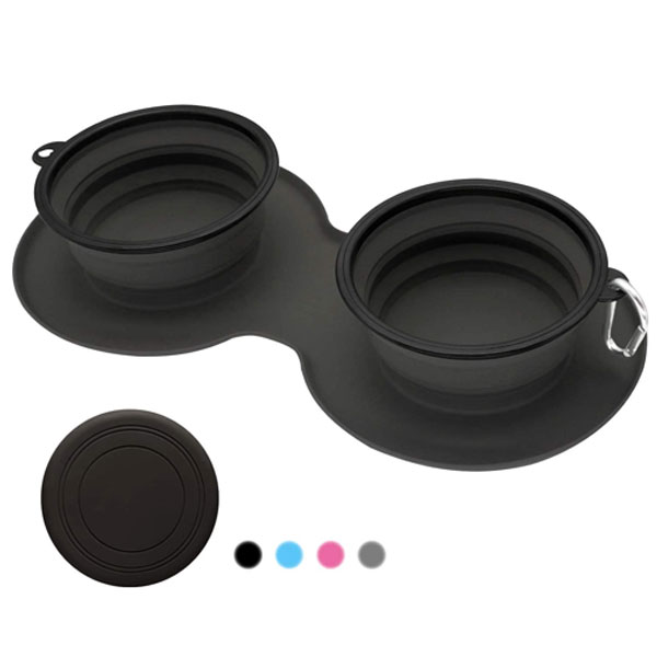 two black portable bowls for cats and dogs 