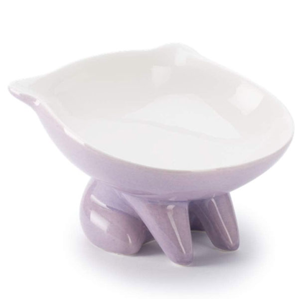 a pink ceramic cat bowl in the shape of a cat by ViviPer brand