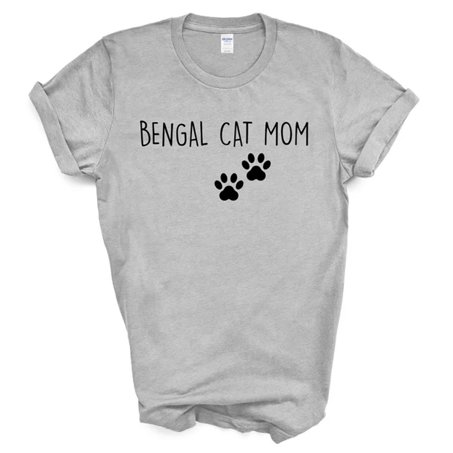 A grey cotton Tshirt for Bengal cat moms