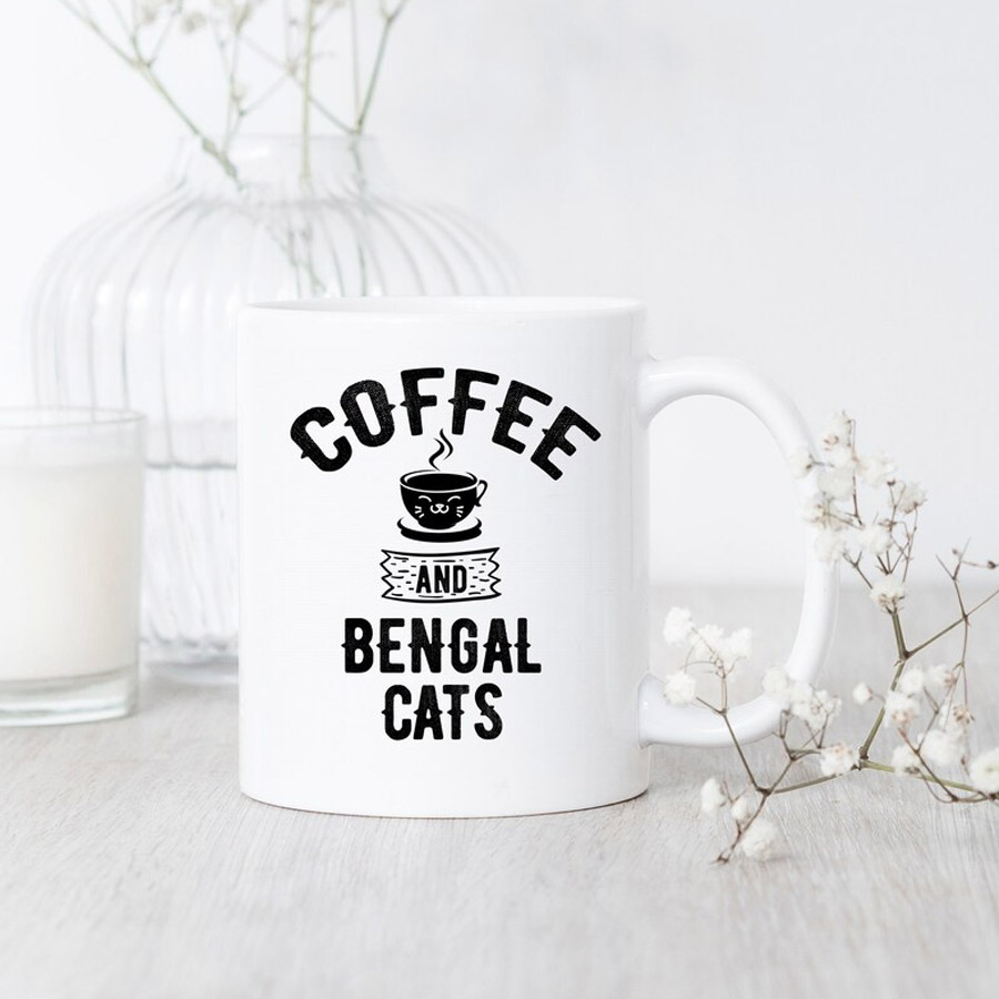 A white strong coffee mug for coffee and Bengal cats lovers