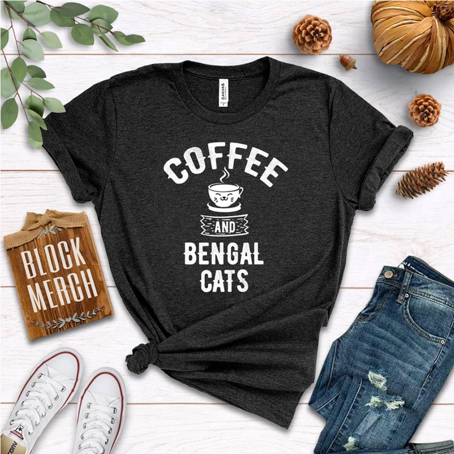 A black cotton Tshirt for coffee and Bengal cat lovers