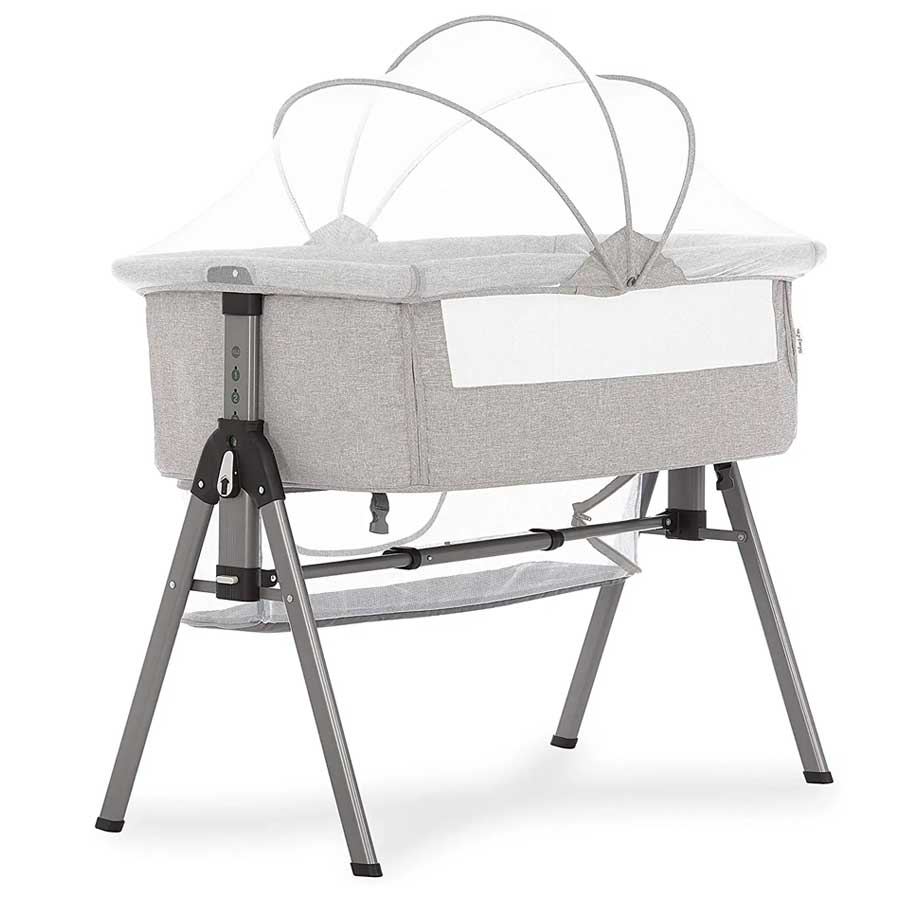 a gray cat-proof bassinet for newborns by Dream on Me 