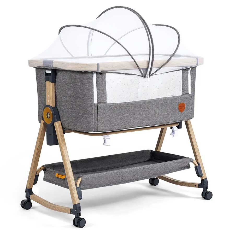a grey cat-proof bassinet for infants by Maydolly Store